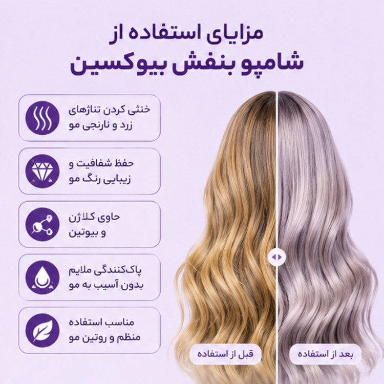 شامپو بنفش بیوکسین حاوی کلاژن و بیوتین ۳۰۰ میلیلیتر | Bioxcin Purple Shampoo 300ml