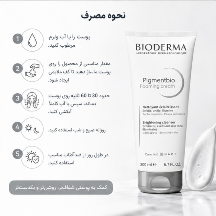 کرم فوم شستشوی روشنکننده بایودرما Pigmentbio Foaming Cream حجم 200 میلیلیتر | ضد لک و یکنواختکننده رنگ پوست