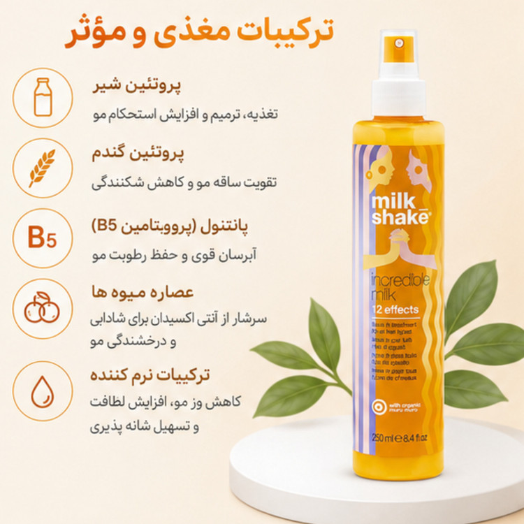 اسپری شیر مو 12 کاره میلک شیک Incredible Milk حجم 250 میلیلیتر | ترمیم، آبرسان و محافظ حرارتی مو